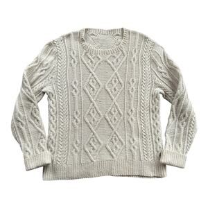 Vintage 60’s Cream Wool Hand Woven Irish Cableknit Fisherman’s Sweater Medium